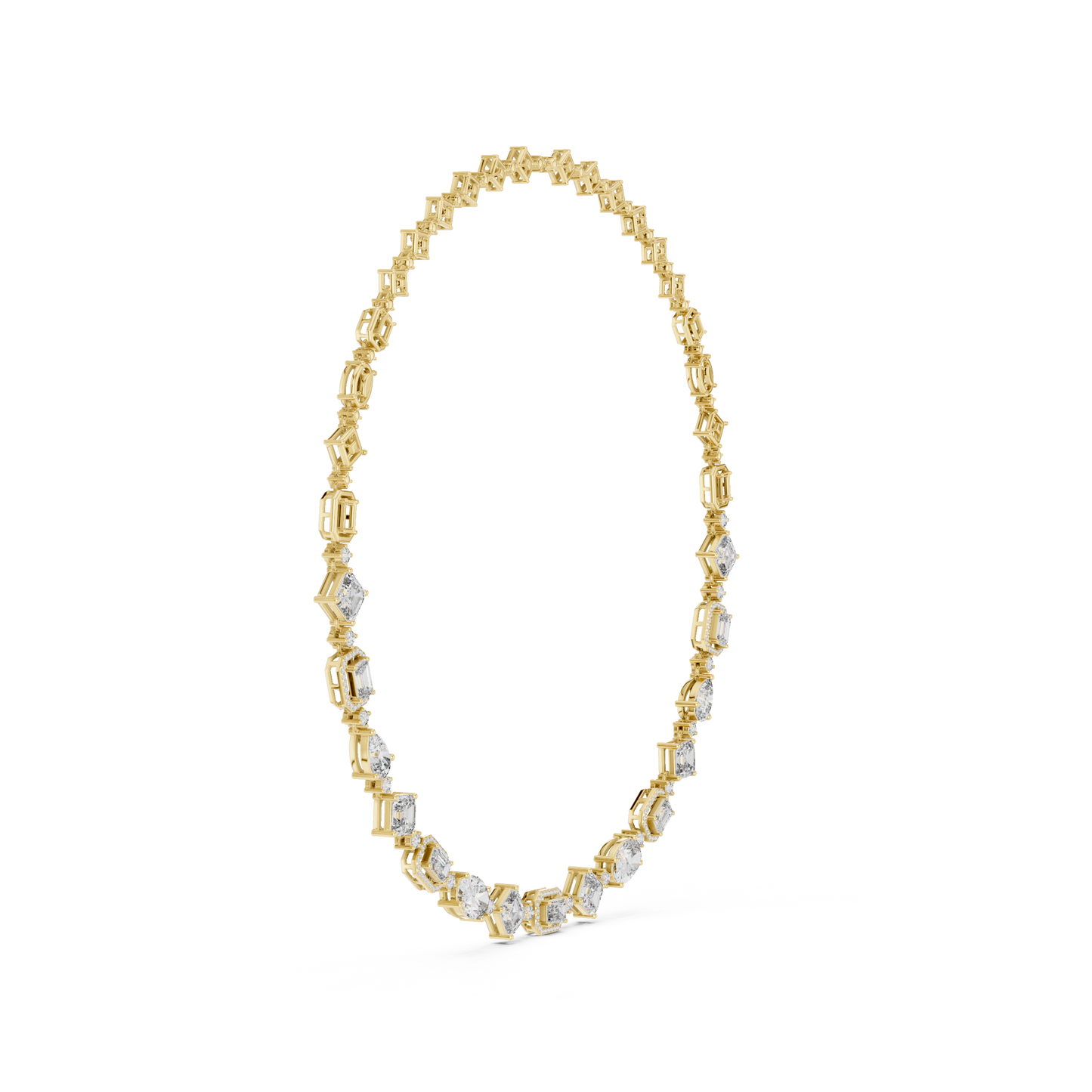 18.78ctw Solid Gold Multi-Cut Mixed Shape Diamond Tennis Collar Necklace