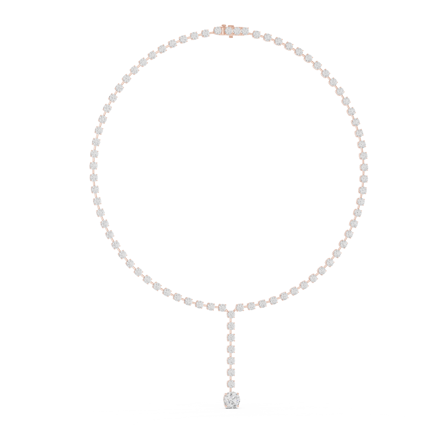 27.65ctw Solid Gold Round Cut Diamond Tennis Y-Necklace with Drop