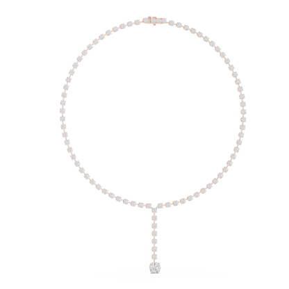 27.65ctw Solid Gold Round Cut Diamond Tennis Y-Necklace with Drop