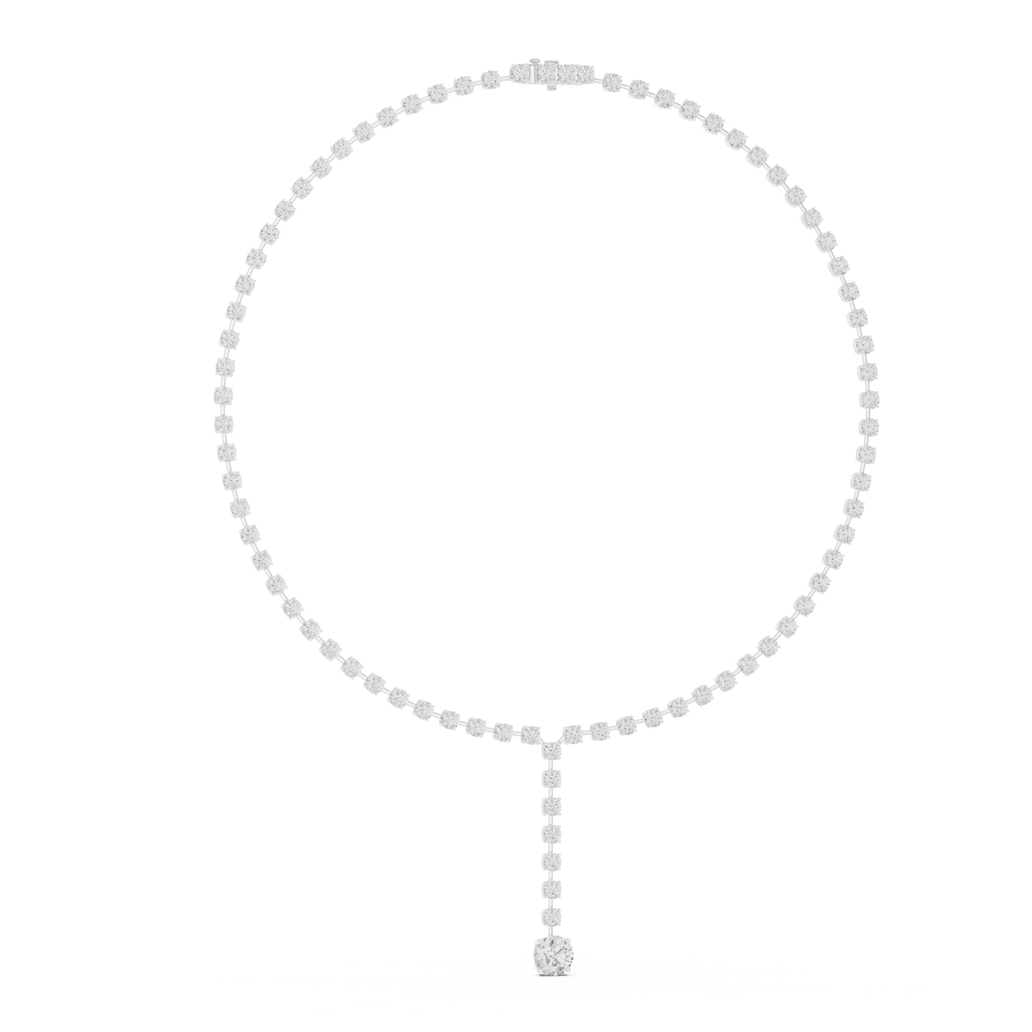 27.65ctw Solid Gold Round Cut Diamond Tennis Y-Necklace with Drop