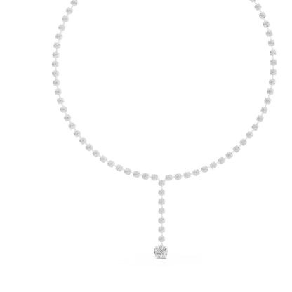 27.65ctw Solid Gold Round Cut Diamond Tennis Y-Necklace with Drop