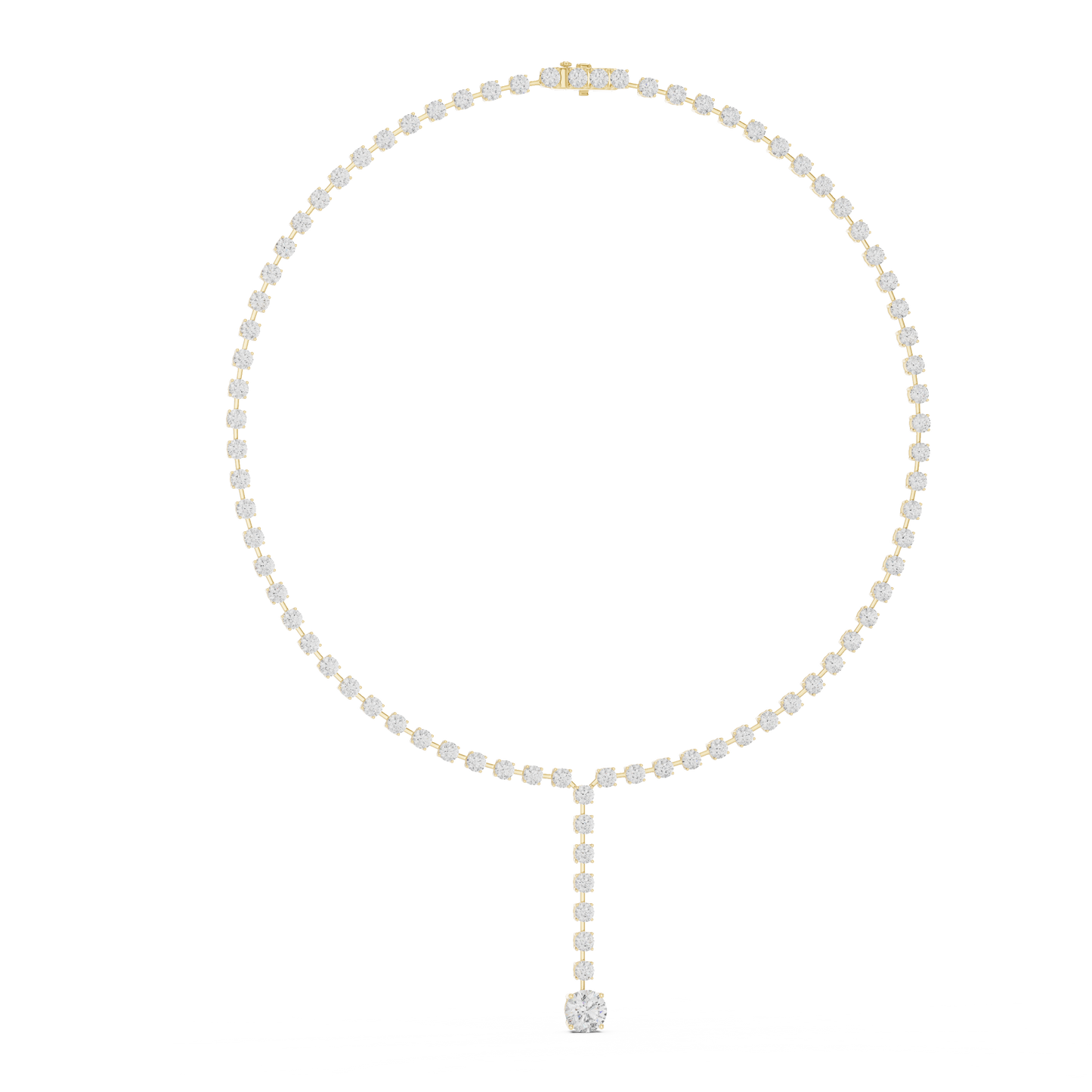 27.65ctw Solid Gold Round Cut Diamond Tennis Y-Necklace with Drop