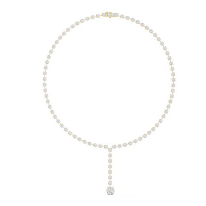 27.65ctw Solid Gold Round Cut Diamond Tennis Y-Necklace with Drop