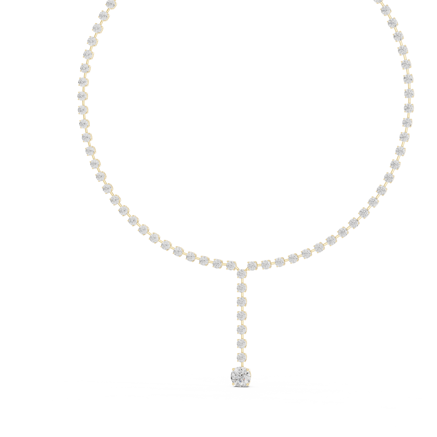 27.65ctw Solid Gold Round Cut Diamond Tennis Y-Necklace with Drop