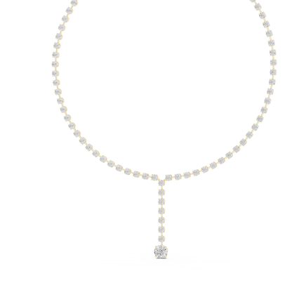 27.65ctw Solid Gold Round Cut Diamond Tennis Y-Necklace with Drop
