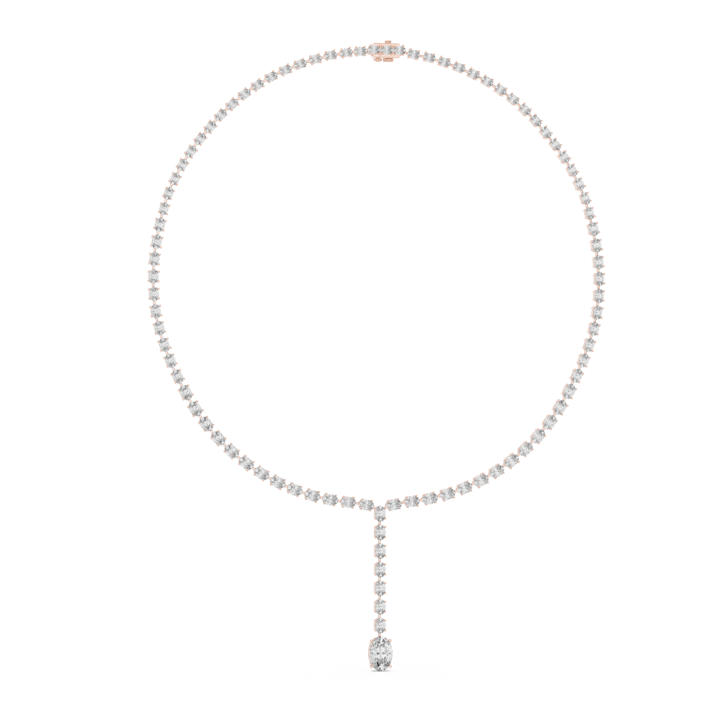 Luminous Grace: Oval-Cut Diamond Lariat Tennis Necklace in Gold
