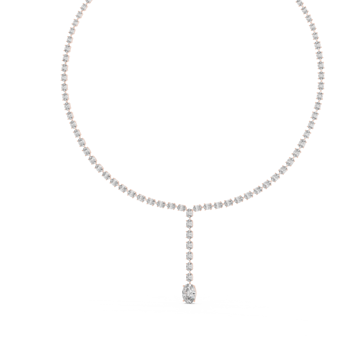 Luminous Grace: Oval-Cut Diamond Lariat Tennis Necklace in Gold