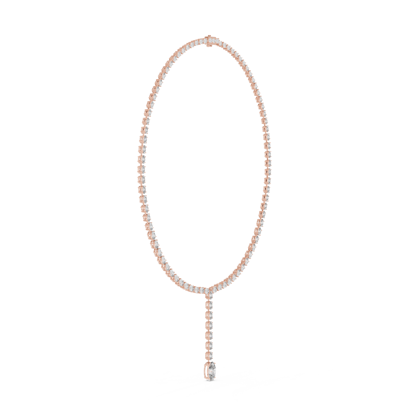 Luminous Grace: Oval-Cut Diamond Lariat Tennis Necklace in Gold