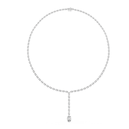Luminous Grace: Oval-Cut Diamond Lariat Tennis Necklace in Gold