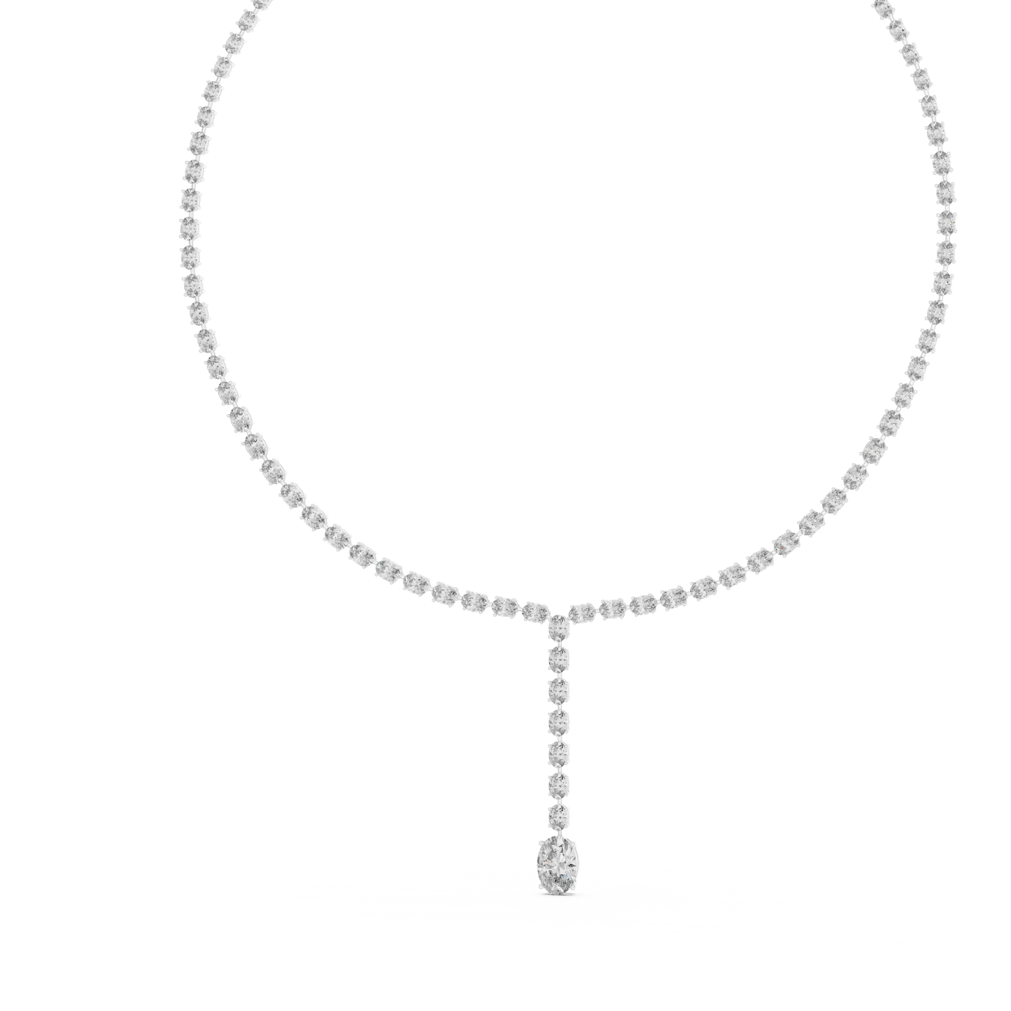 Luminous Grace: Oval-Cut Diamond Lariat Tennis Necklace in Gold