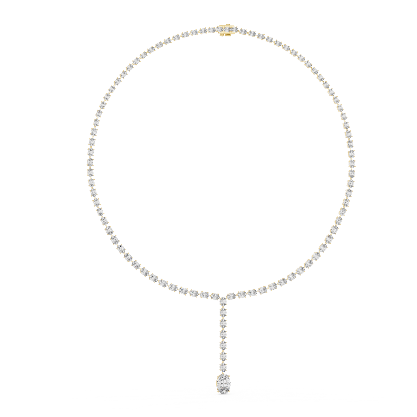 Luminous Grace: Oval-Cut Diamond Lariat Tennis Necklace in Gold