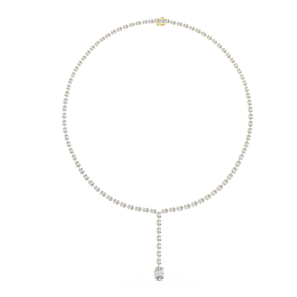 Luminous Grace: Oval-Cut Diamond Lariat Tennis Necklace in Gold