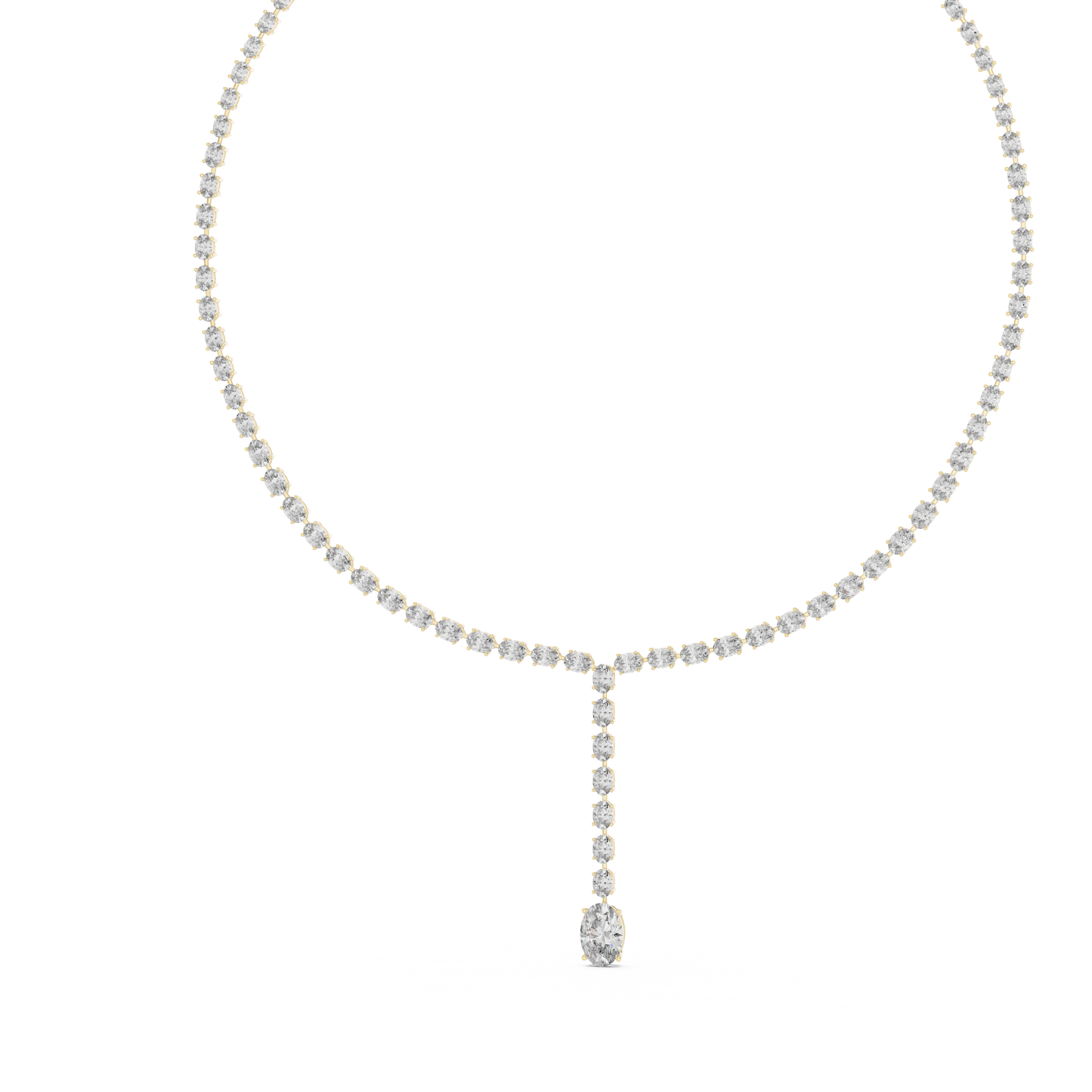 Luminous Grace: Oval-Cut Diamond Lariat Tennis Necklace in Gold