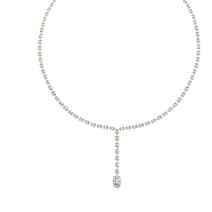 Luminous Grace: Oval-Cut Diamond Lariat Tennis Necklace in Gold