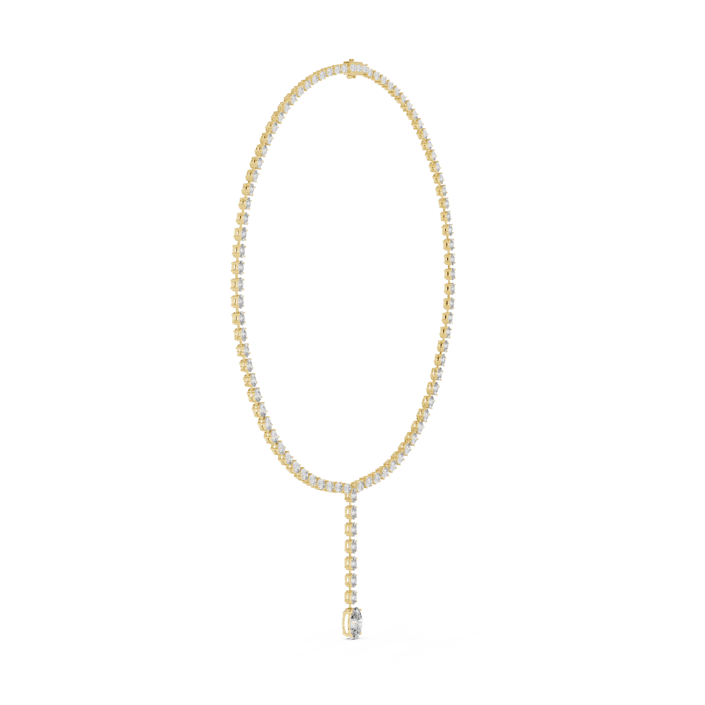 Luminous Grace: Oval-Cut Diamond Lariat Tennis Necklace in Gold