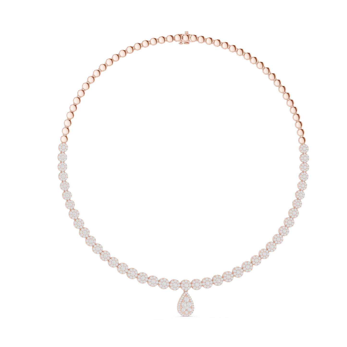 Yellow Gold Pave Halo Tennis Necklace with Teardrop Pendant 7.88ctw