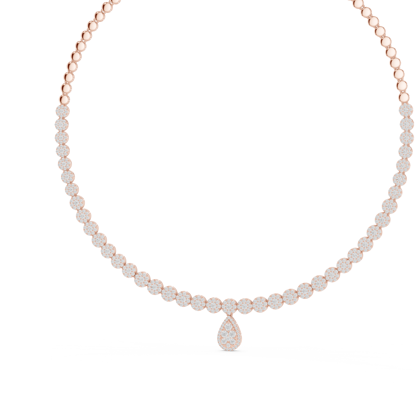 Yellow Gold Pave Halo Tennis Necklace with Teardrop Pendant 7.88ctw