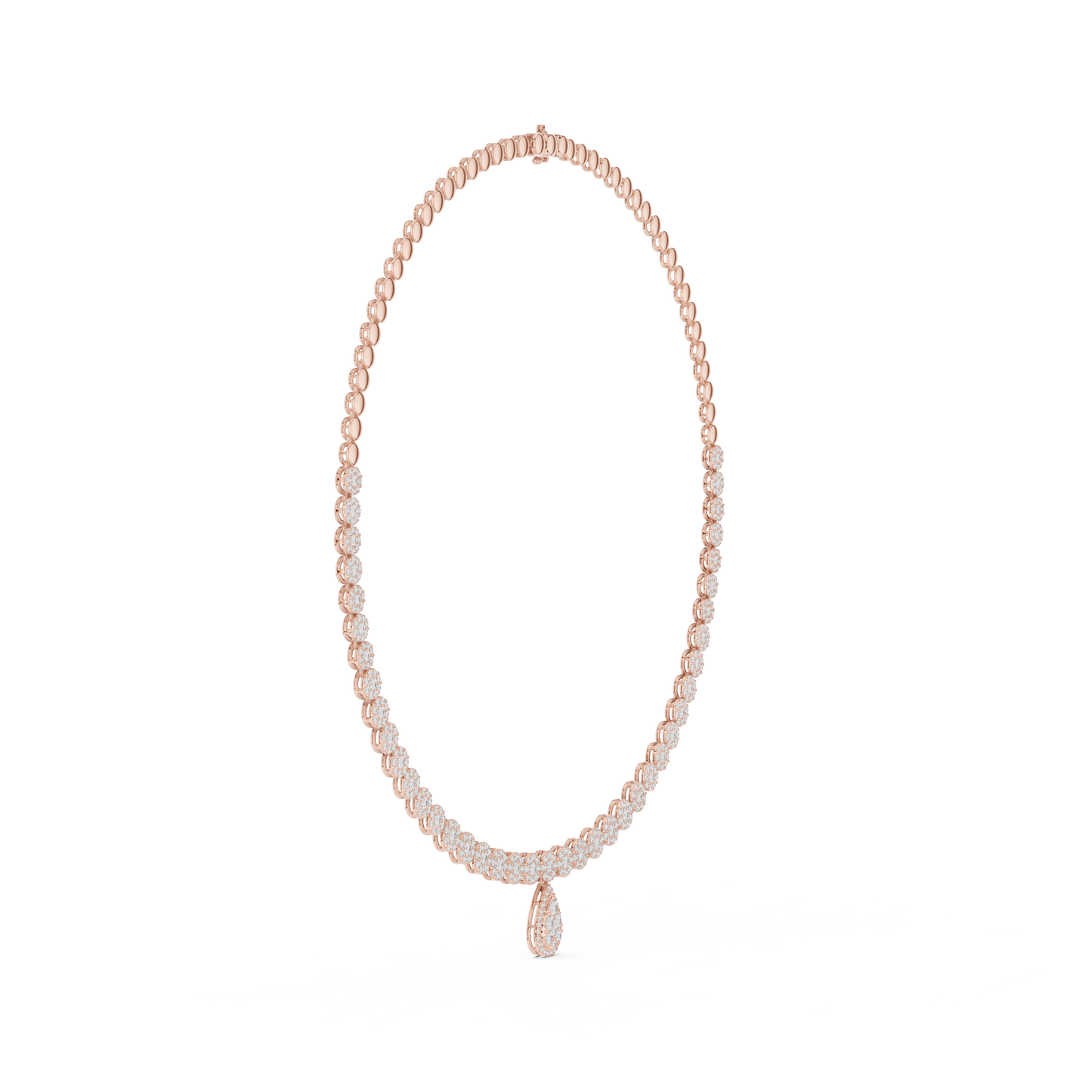 Yellow Gold Pave Halo Tennis Necklace with Teardrop Pendant 7.88ctw