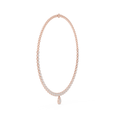 Yellow Gold Pave Halo Tennis Necklace with Teardrop Pendant 7.88ctw