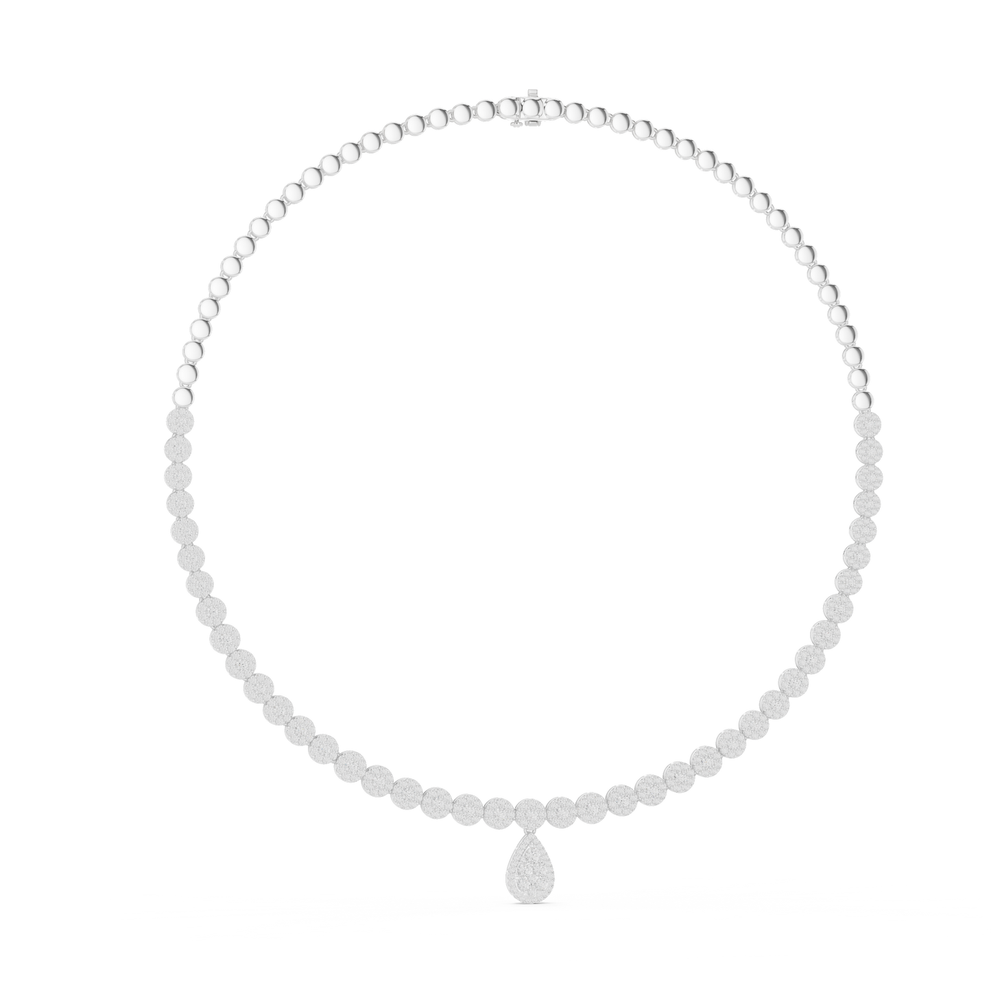Yellow Gold Pave Halo Tennis Necklace with Teardrop Pendant 7.88ctw