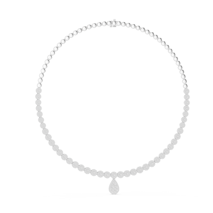 Yellow Gold Pave Halo Tennis Necklace with Teardrop Pendant 7.88ctw
