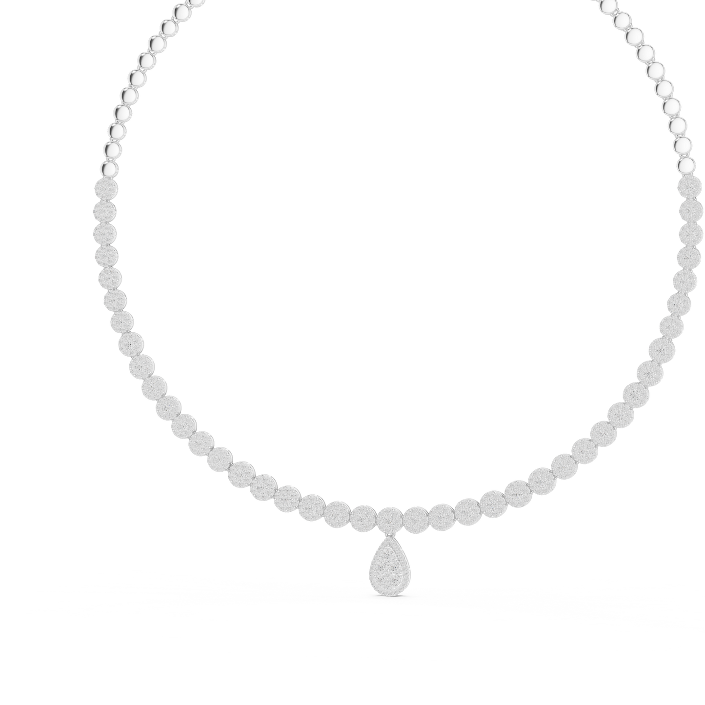 Yellow Gold Pave Halo Tennis Necklace with Teardrop Pendant 7.88ctw