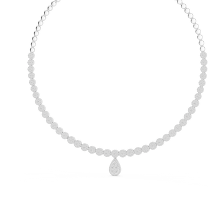 7.88ctw Solid Gold Pave Halo Tennis Necklace with Teardrop Pendant
