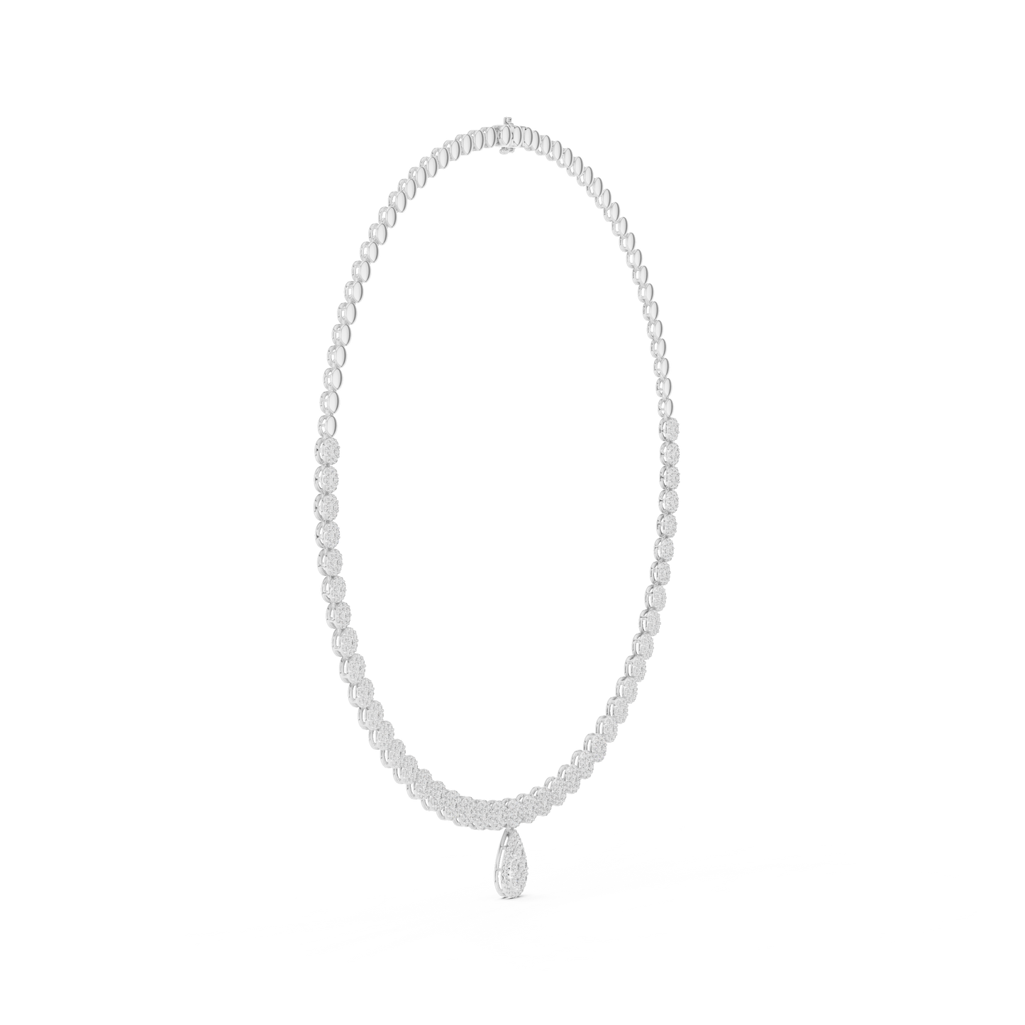 Yellow Gold Pave Halo Tennis Necklace with Teardrop Pendant 7.88ctw