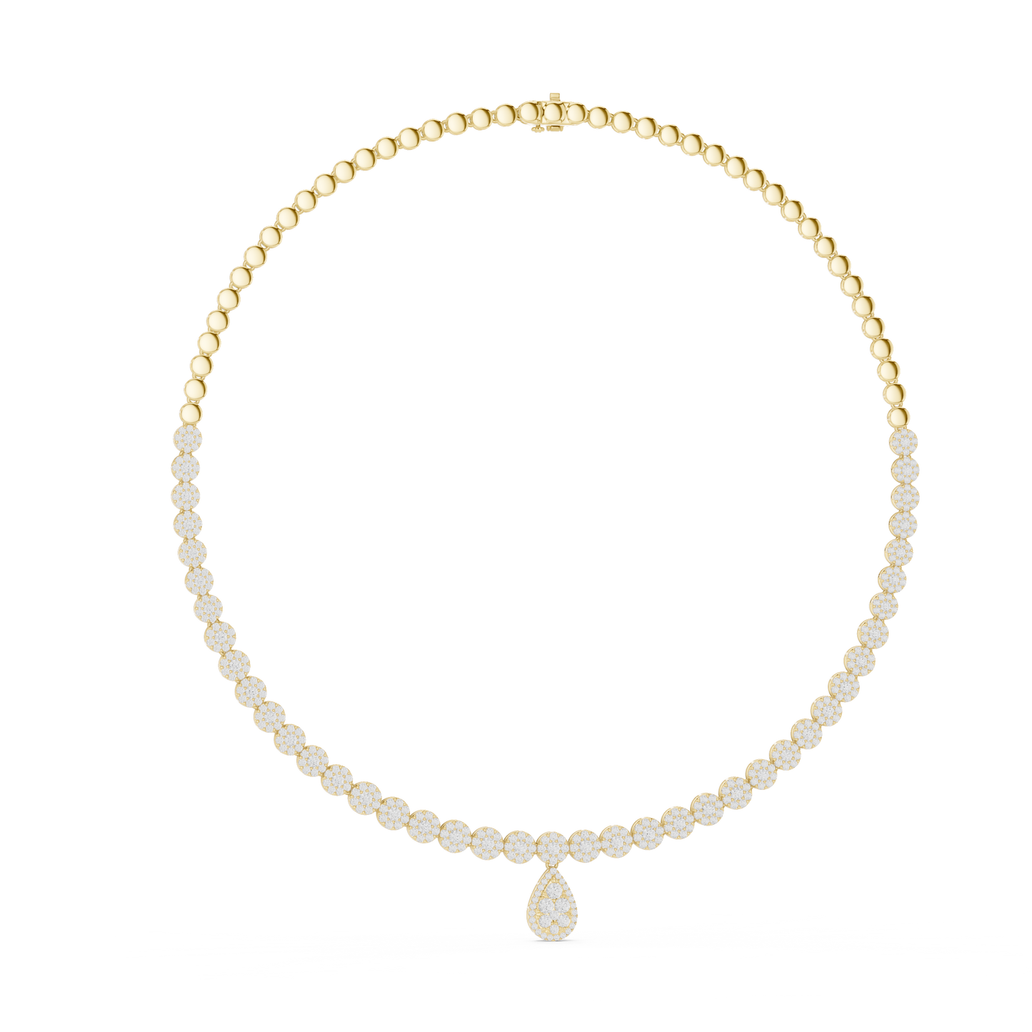 Yellow Gold Pave Halo Tennis Necklace with Teardrop Pendant 7.88ctw