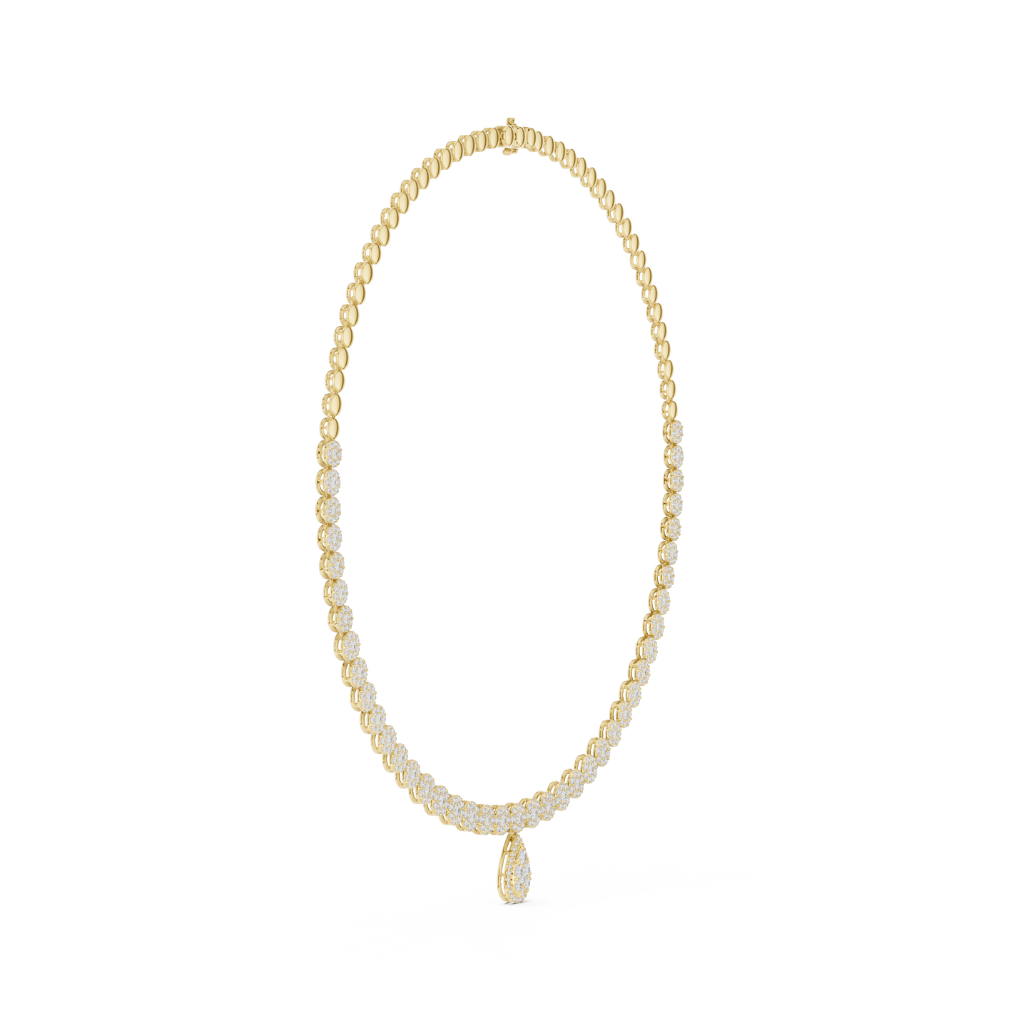 7.88ctw Solid Gold Pave Halo Tennis Necklace with Teardrop Pendant