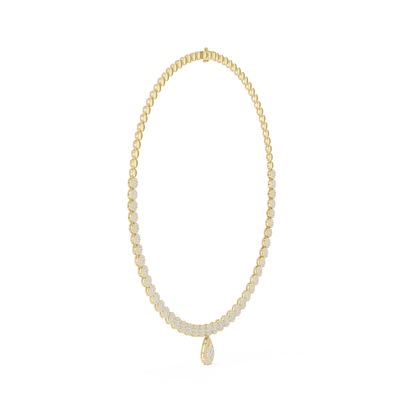 7.88ctw Solid Gold Pave Halo Tennis Necklace with Teardrop Pendant