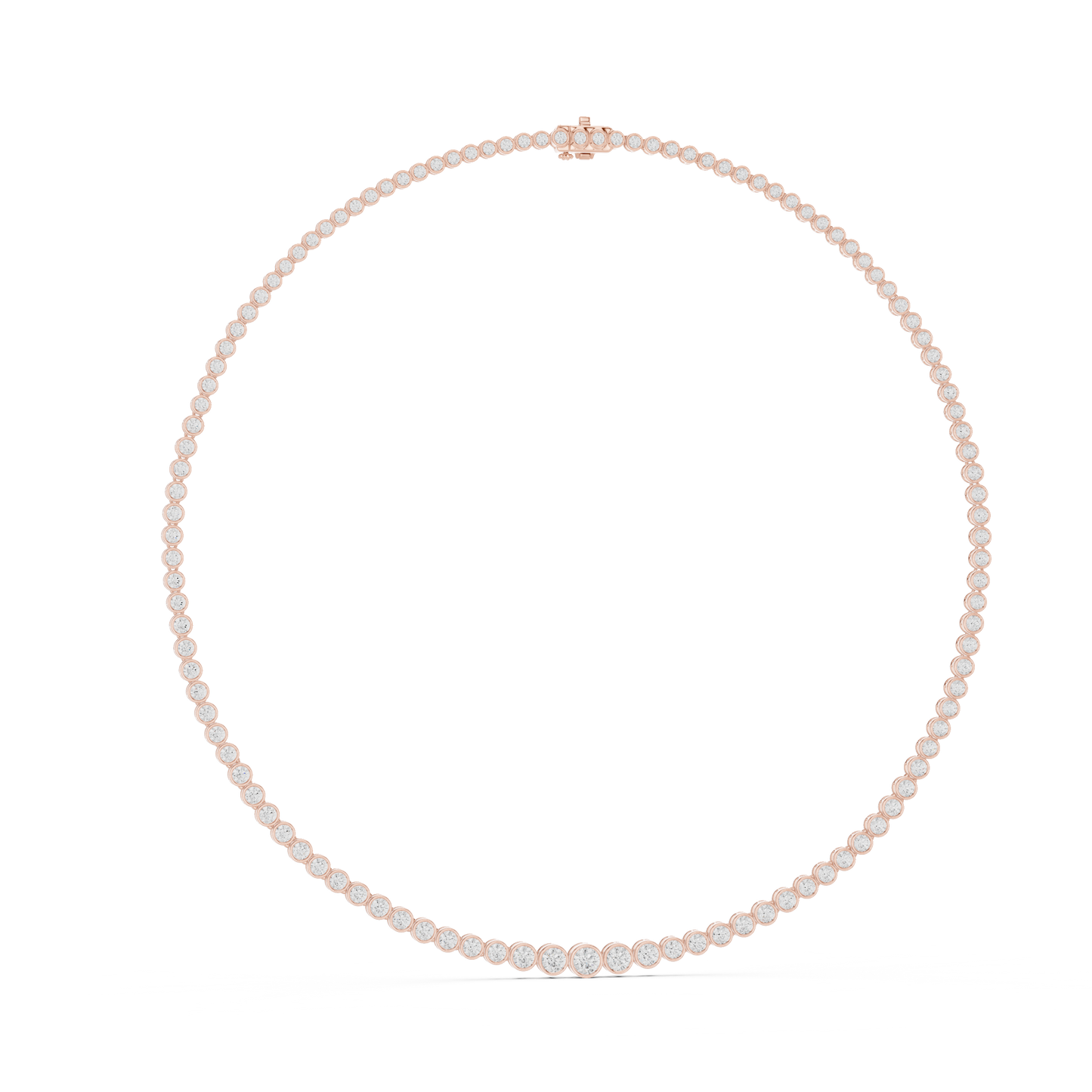 11.01ctw Yellow Gold Bezel Set Graduated Round Cut Tennis Necklace