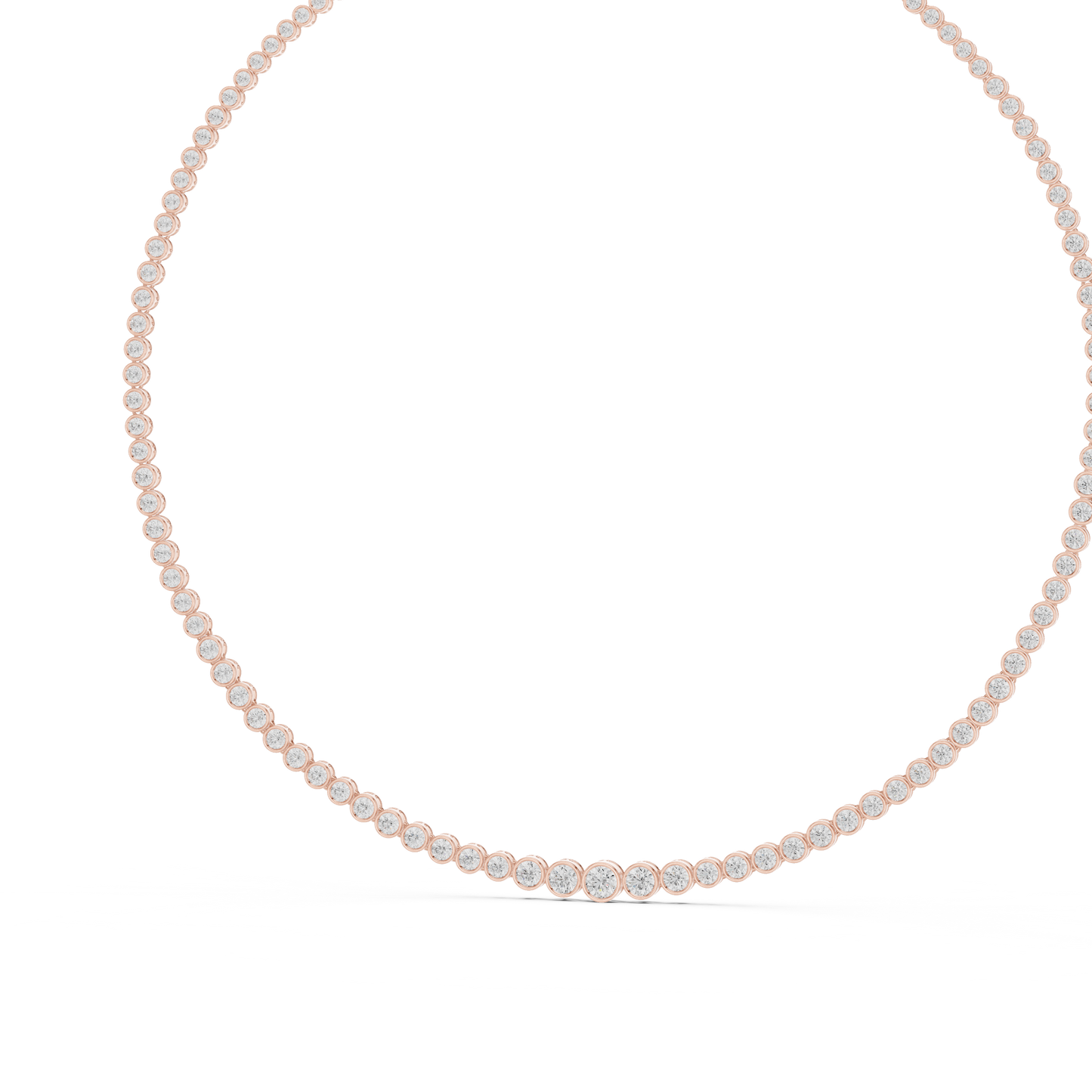 11.01ctw Yellow Gold Bezel Set Graduated Round Cut Tennis Necklace