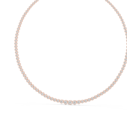 11.01ctw Yellow Gold Bezel Set Graduated Round Cut Tennis Necklace