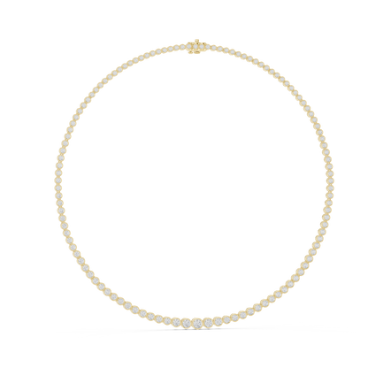 11.01ctw Yellow Gold Bezel Set Graduated Round Cut Tennis Necklace