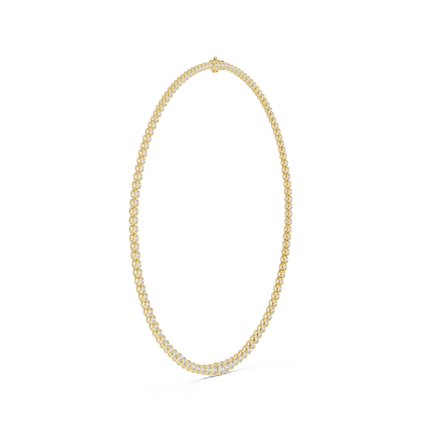 11.01ctw Yellow Gold Bezel Set Graduated Round Cut Tennis Necklace