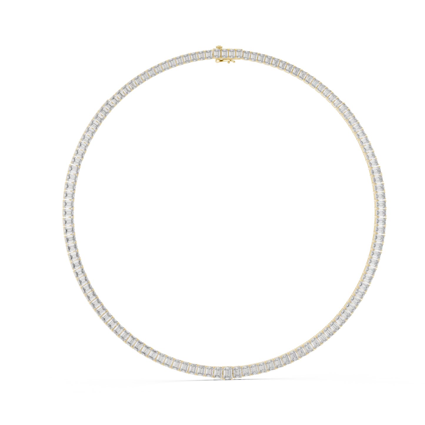 24.06ctw Yellow Gold Graduated Emerald Cut Diamond Tennis Necklace