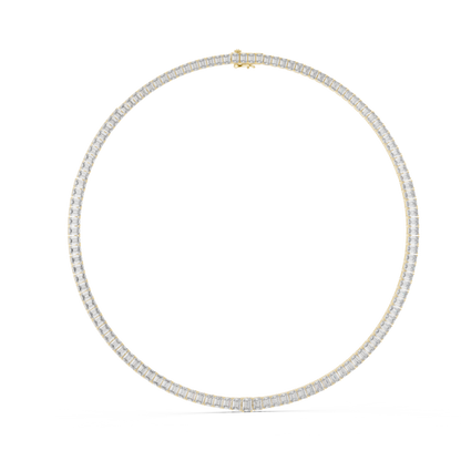 24.06ctw Yellow Gold Graduated Emerald Cut Diamond Tennis Necklace