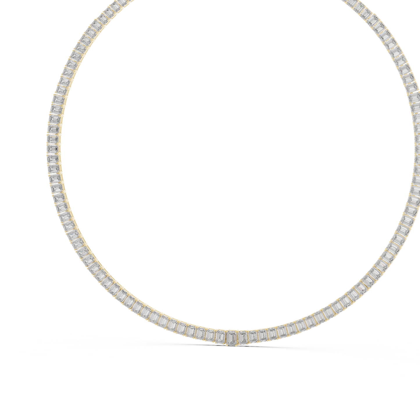 24.06ctw Yellow Gold Graduated Emerald Cut Diamond Tennis Necklace