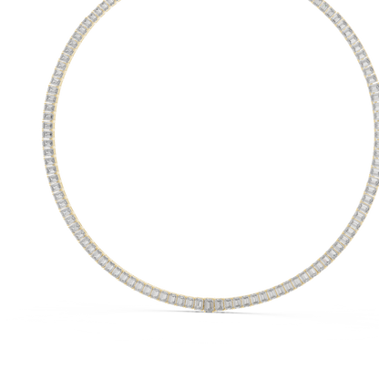 24.06ctw Yellow Gold Graduated Emerald Cut Diamond Tennis Necklace