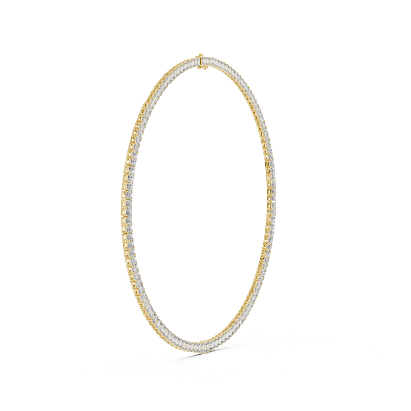 24.06ctw Yellow Gold Graduated Emerald Cut Diamond Tennis Necklace