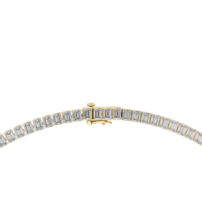 24.06ctw Yellow Gold Graduated Emerald Cut Diamond Tennis Necklace