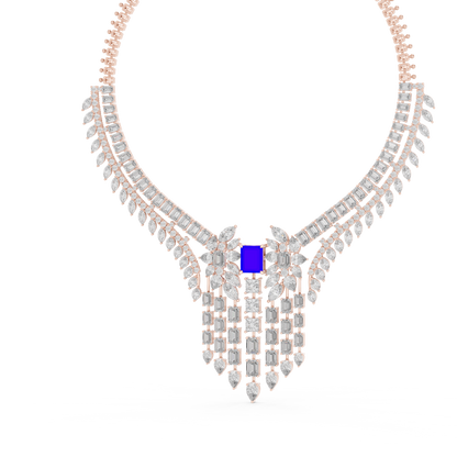 Yellow Gold Royal Blue Statement Necklace | Multi Shape Diamond Choker 82.28ctw