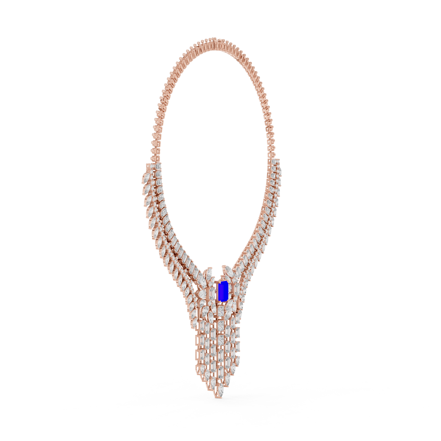 Yellow Gold Royal Blue Statement Necklace | Multi Shape Diamond Choker 82.28ctw