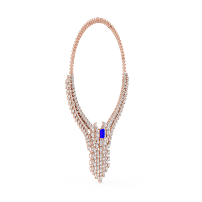 Yellow Gold Royal Blue Statement Necklace | Multi Shape Diamond Choker 82.28ctw