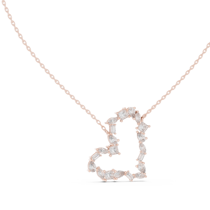 Mosaic Multi-Cut Diamond Open Heart Pendant in White Gold 1.94CTW