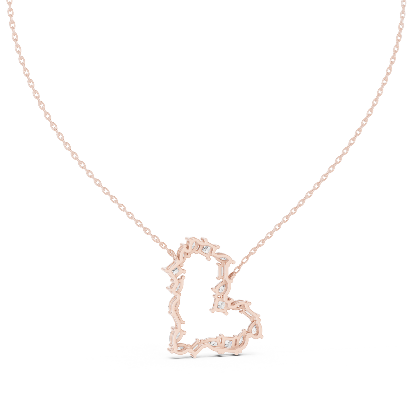 Mosaic Multi-Cut Diamond Open Heart Pendant in White Gold 1.94CTW