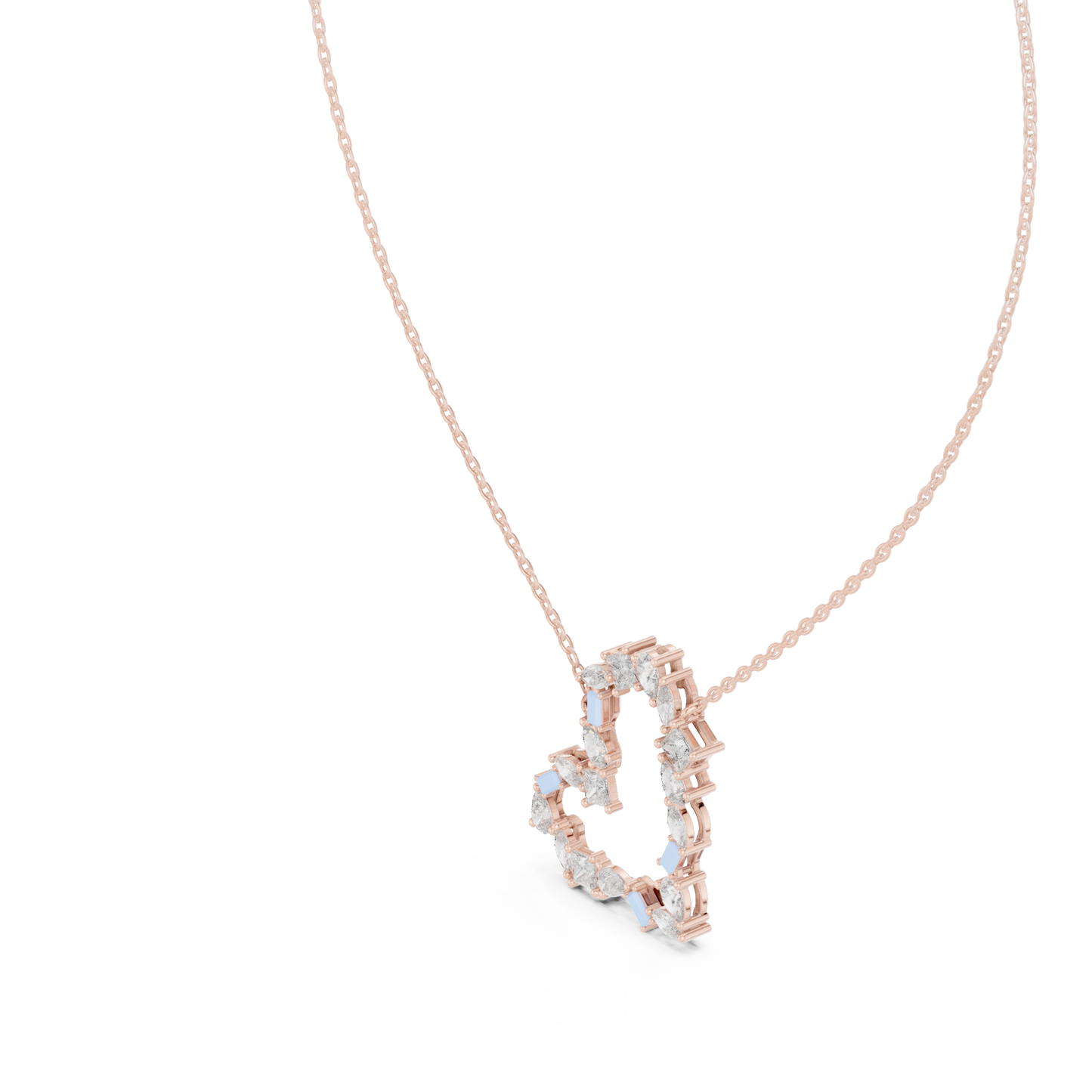 Mosaic Multi-Cut Diamond Open Heart Pendant in White Gold 1.94CTW