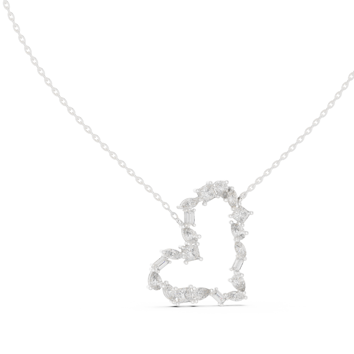 Mosaic Multi-Cut Diamond Open Heart Pendant in White Gold 1.94CTW