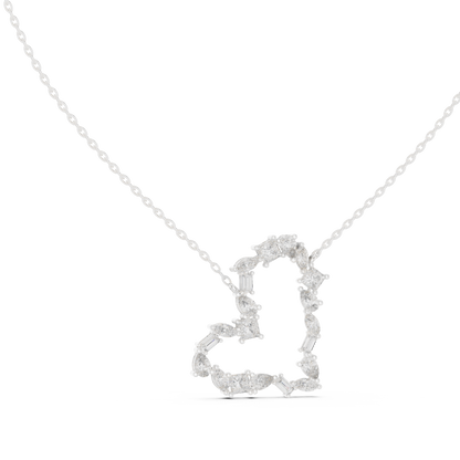 Mosaic Multi-Cut Diamond Open Heart Pendant in White Gold 1.94CTW